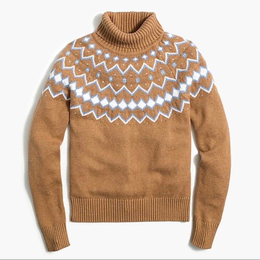 J.Crew Fair Isle Sweater Turtleneck Tan Size Small